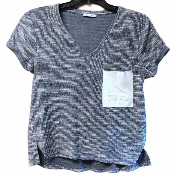 Zara Tops - Zara Textured "Ca Va" Shirt Blue White Embossed